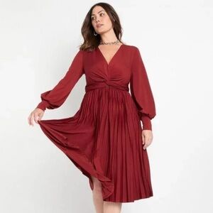 Eloquii‎ Women’s 18 Red Knot Front Wrap Long Sleeve Pleated Skirt Midi Dress